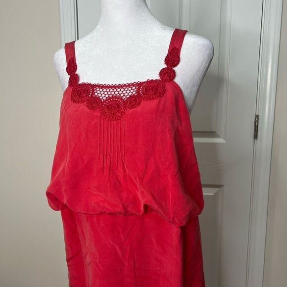 Tibi Silk Chiffon Crochet Trim Blouson Raspberry Red Dress - Picture 5 of 11